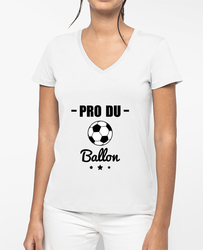 T-shirt femme col V Pro du ballon de football par Benichan