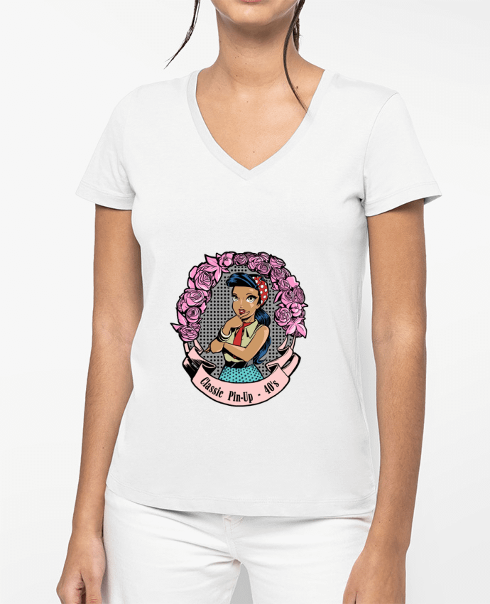 T-shirt femme col V Pin-Up Classic par TOMI AX