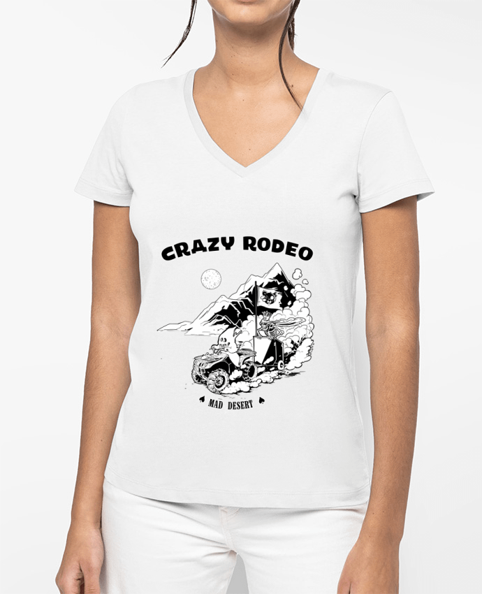 T-shirt femme col V Crazy rodéo par TOMI AX