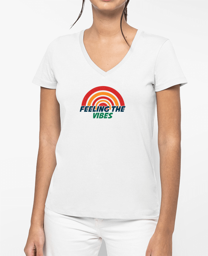 T-shirt femme col V Feeling the vibes par tunetoo