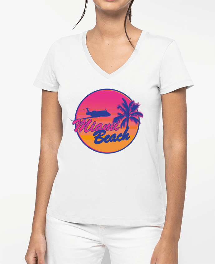 T-shirt femme col V miami beach par Revealyou