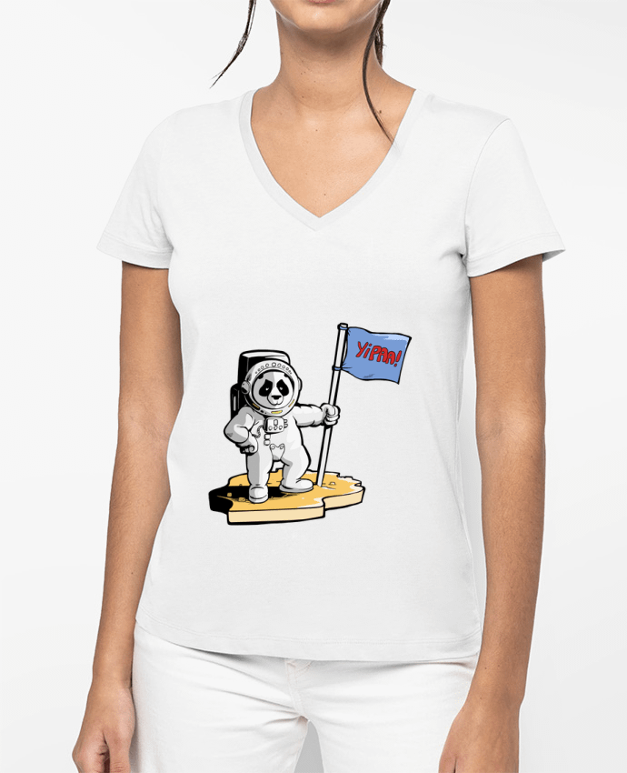 T-shirt femme col V Panda-cosmonaute par TOMI AX