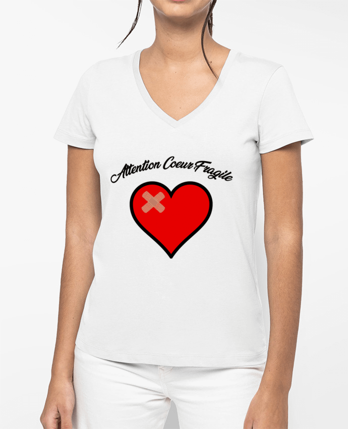 T-shirt femme col V Coeur Fragile par funky-dude