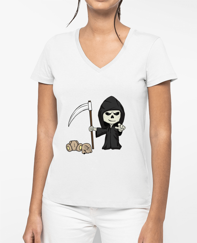 T-shirt écoresponsable col V femme mini death por Fnoul