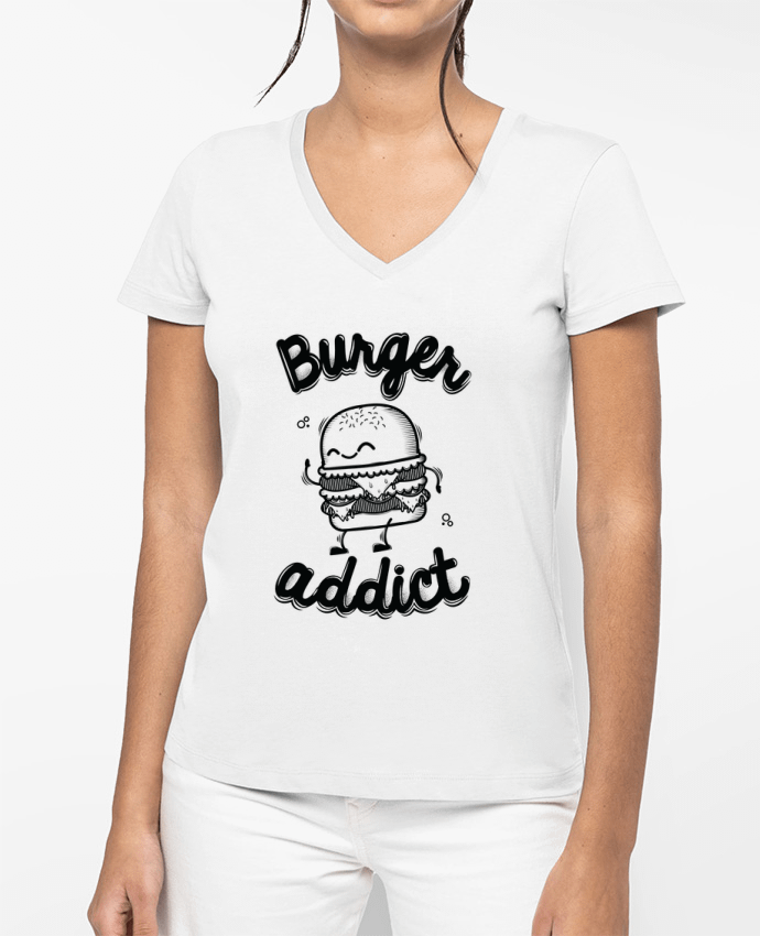 T-shirt femme col V BURGER ADDICT par PTIT MYTHO