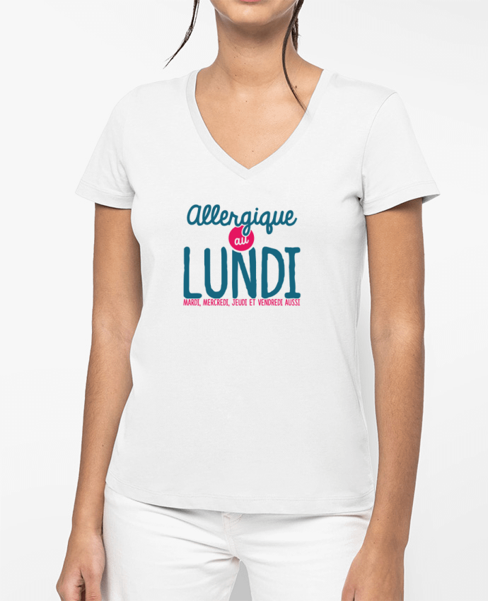 T-shirt femme col V ALLERGIQUE AU LUNDI ... MAIS PAS QUE par PTIT MYTHO