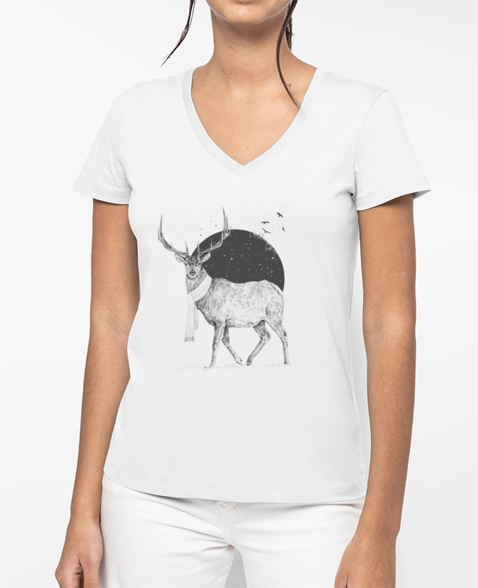 T-shirt femme col V Winter is all around par Balàzs Solti