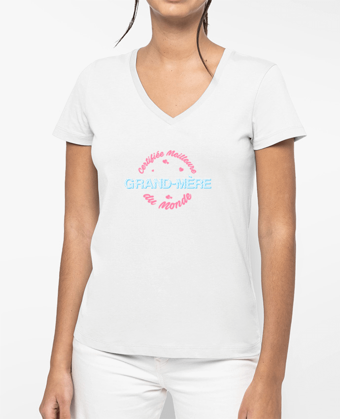 T-shirt femme col V Certifiée meilleure grand-mère du monde par tunetoo