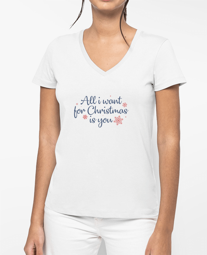 T-shirt écoresponsable col V femme All i want for christmas is you by Nana