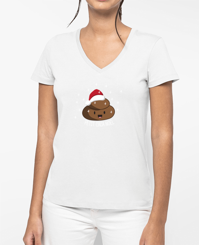 T-shirt femme col V Petit caca noël par tunetoo