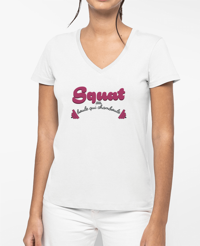 T-shirt écoresponsable col V femme Squat = boule qui chamboule por tunetoo