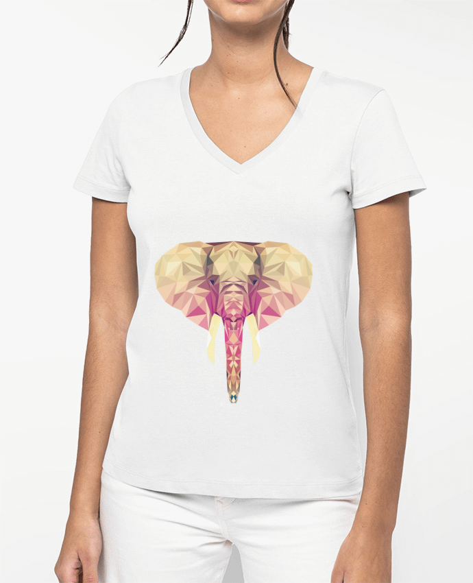 T-shirt femme col V Elefante poligonal par color indigo