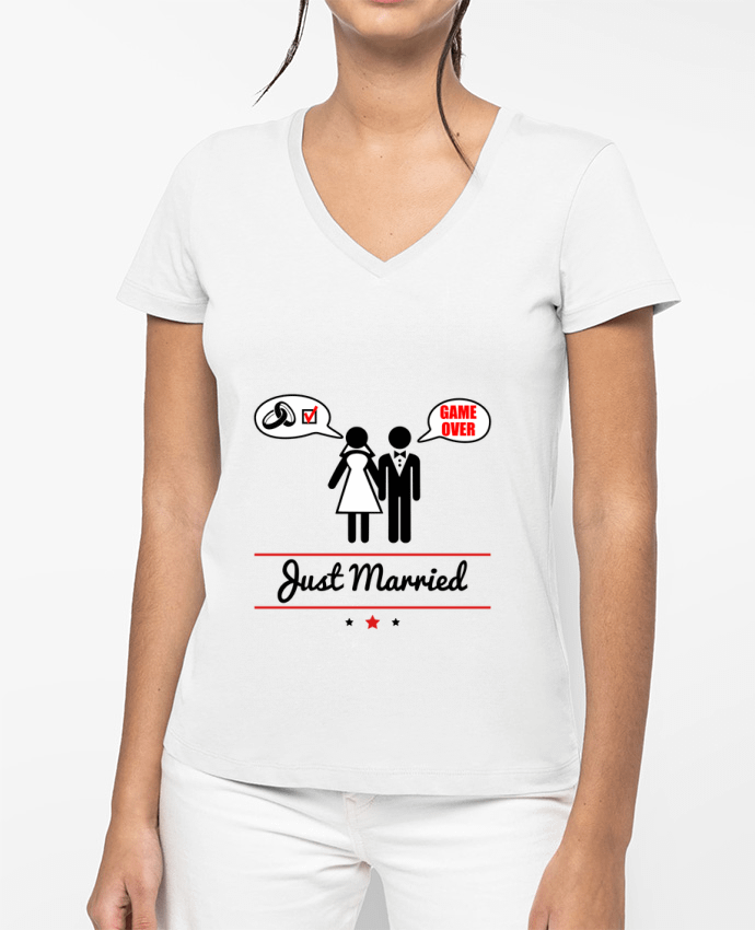 T-shirt femme col V Just married, juste mariés par Benichan