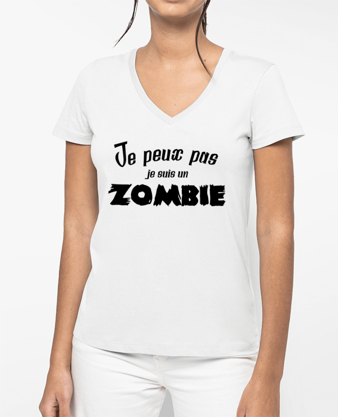 T-shirt femme col V Je peux pas je suis un Zombie par L'Homme Sandwich