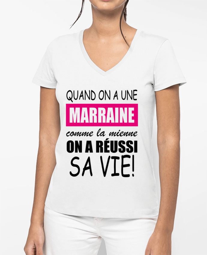 T-shirt femme col V quand on a une marraine comme la mienne par Milie