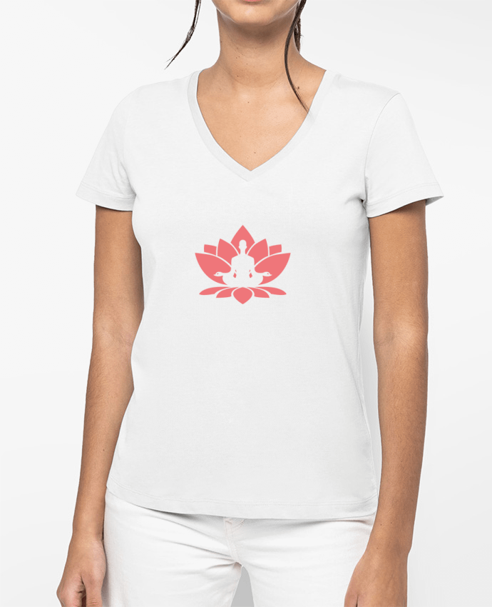T-shirt femme col V Yoga - Fleur méditation par tunetoo