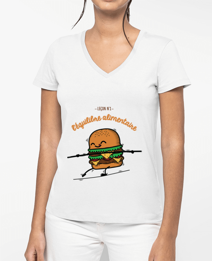 T-shirt femme col V Equilibre alimentaire par PTIT MYTHO