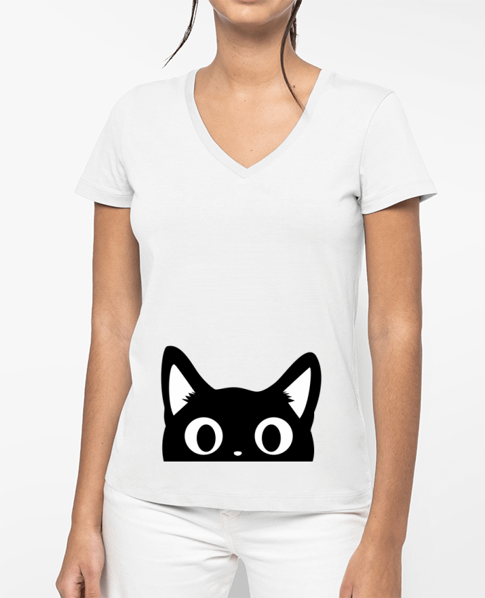 T-shirt femme col V Chat par Nana