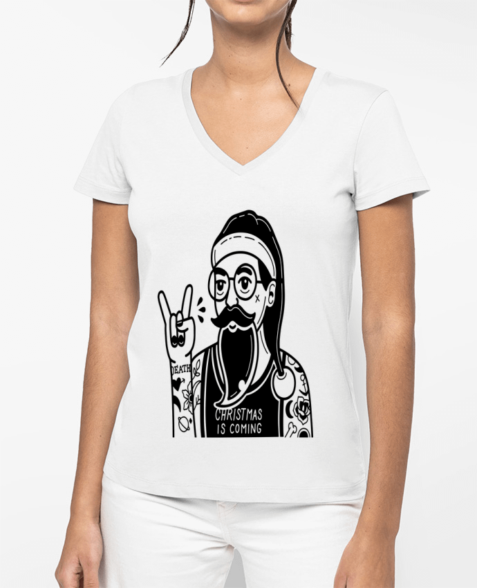 T-shirt femme col V Christmas is Coming par DEALEURS DE DEALS