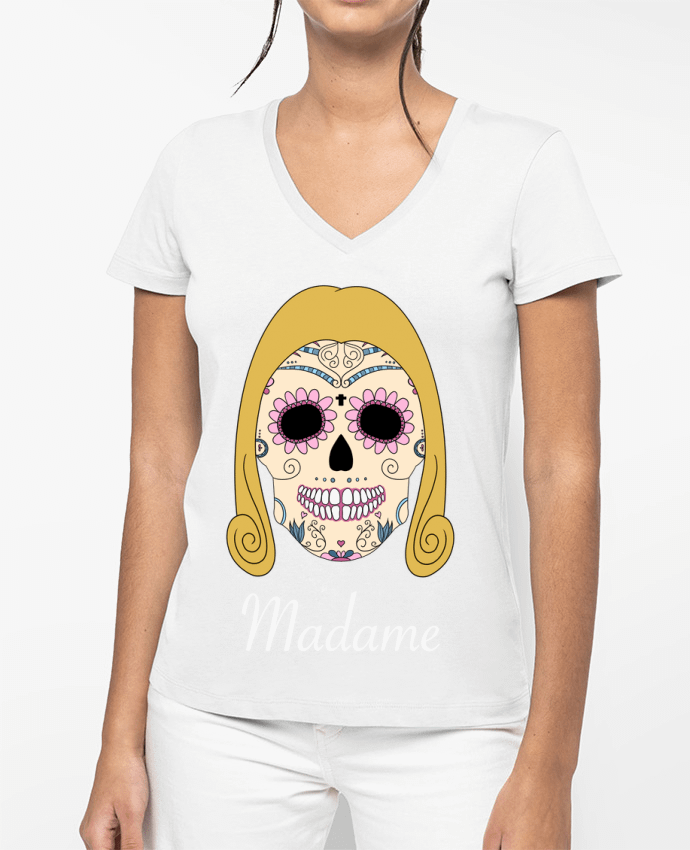T-shirt femme col V Calavera Madame par Mx ARTificiel