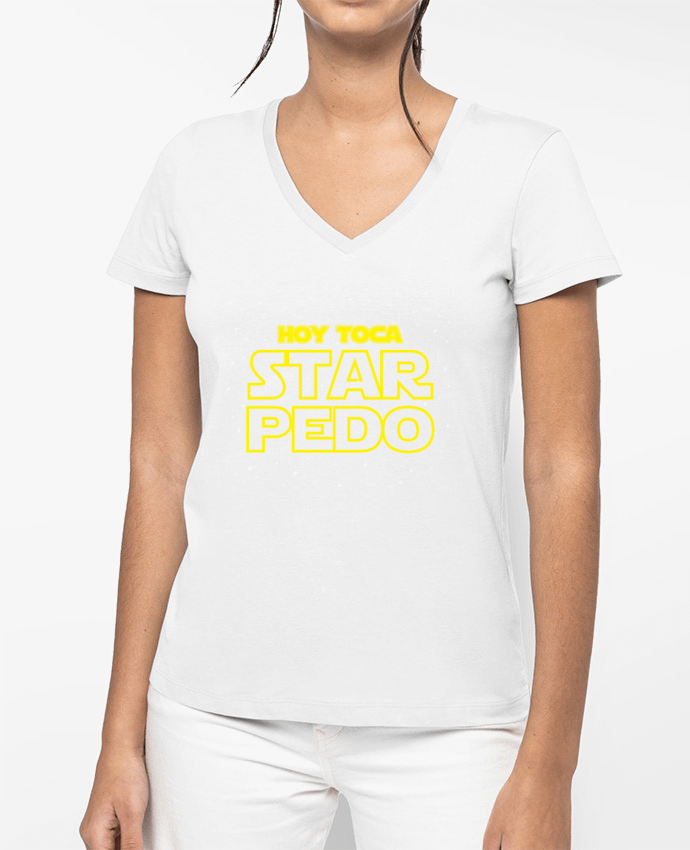 T-shirt écoresponsable col V femme Hoy toca star pedo por tunetoo