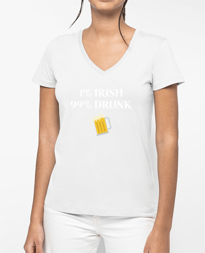 T-shirt femme col V 1% Irish 99% Drunk par tunetoo