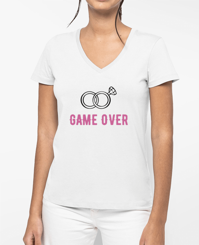 T-shirt femme col V Game over mariage evjf par Original t-shirt