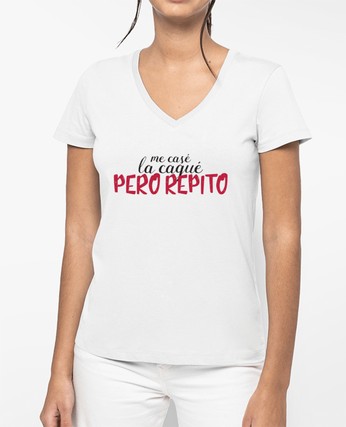 T-shirt femme col V me casé la cagué pero repito par tunetoo