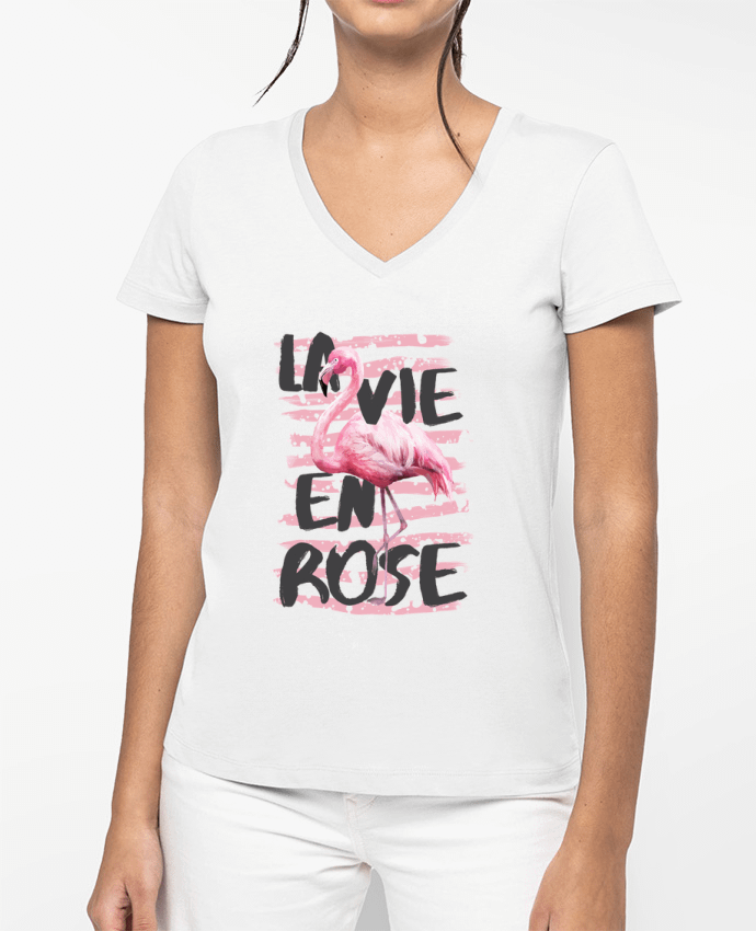 T-shirt femme col V La vie en rose par tunetoo