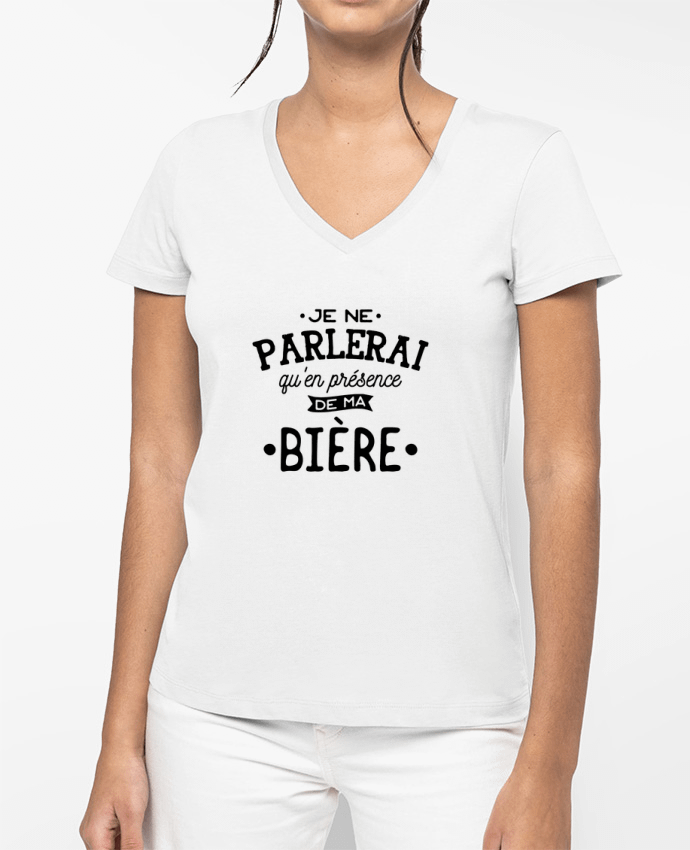 T-shirt femme col V En présence de ma bière par Original t-shirt