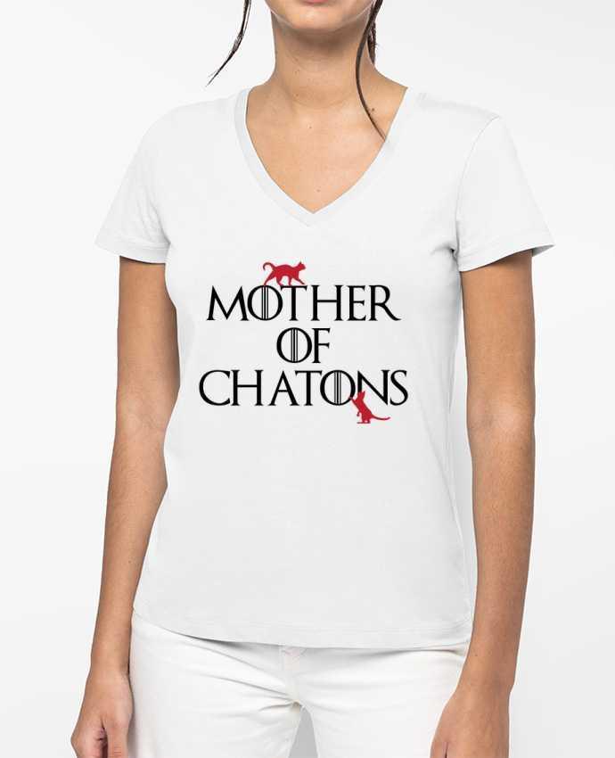 T-shirt femme col V Mother of chatons par tunetoo