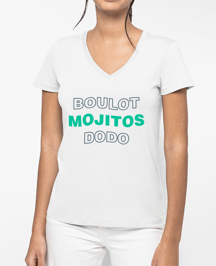 T-shirt femme col V Boulot mojitos dodo par tunetoo