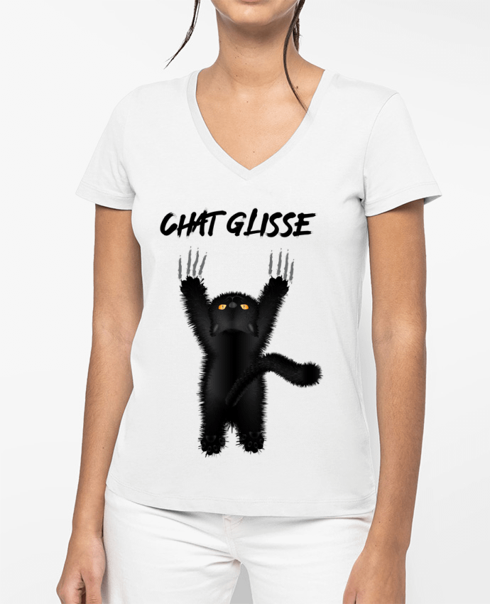 T-shirt femme col V Chat Glisse par Nathéo