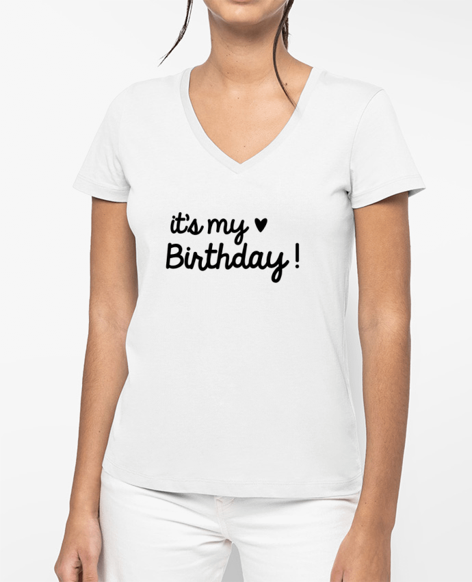 T-shirt femme col V it's my birthday cadeau par Original t-shirt