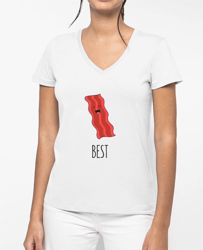 T-shirt écoresponsable col V femme BFF - Bacon and egg 1 por tunetoo