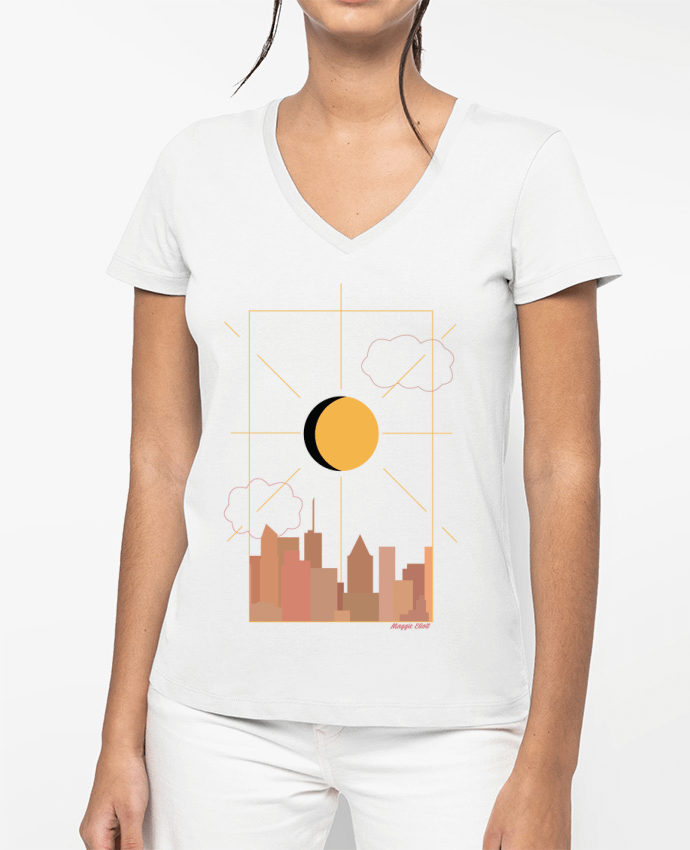 T-shirt écoresponsable col V femme Ville abstraite by Maggie E.