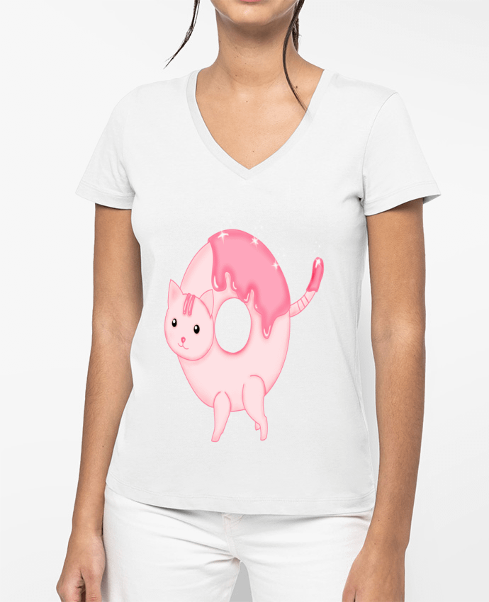 T-shirt femme col V Tasty Donut Cat par Thesoulofthedevil