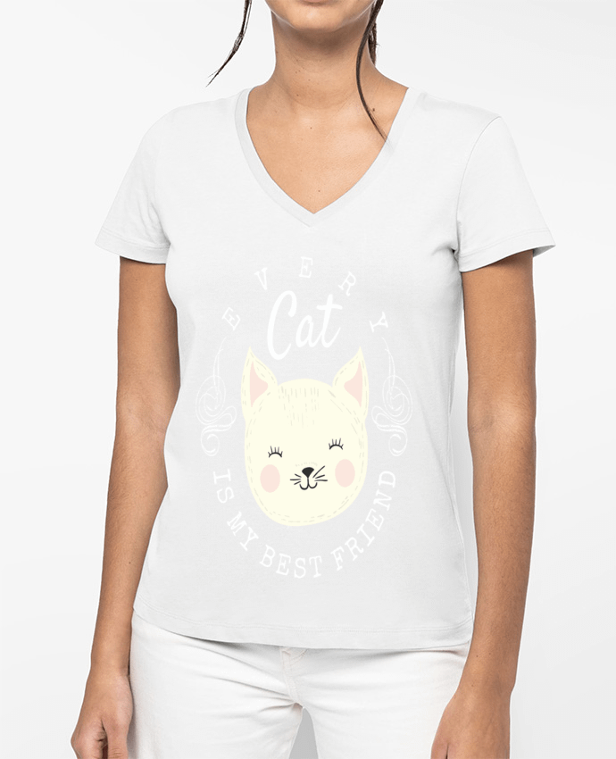 T-shirt femme col V every cat is my best friend par livelongdesign