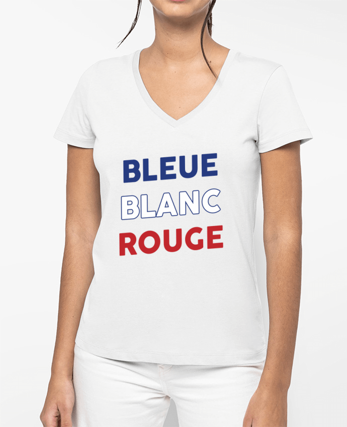 T-shirt femme col V Bleue Blanc Rouge par tunetoo