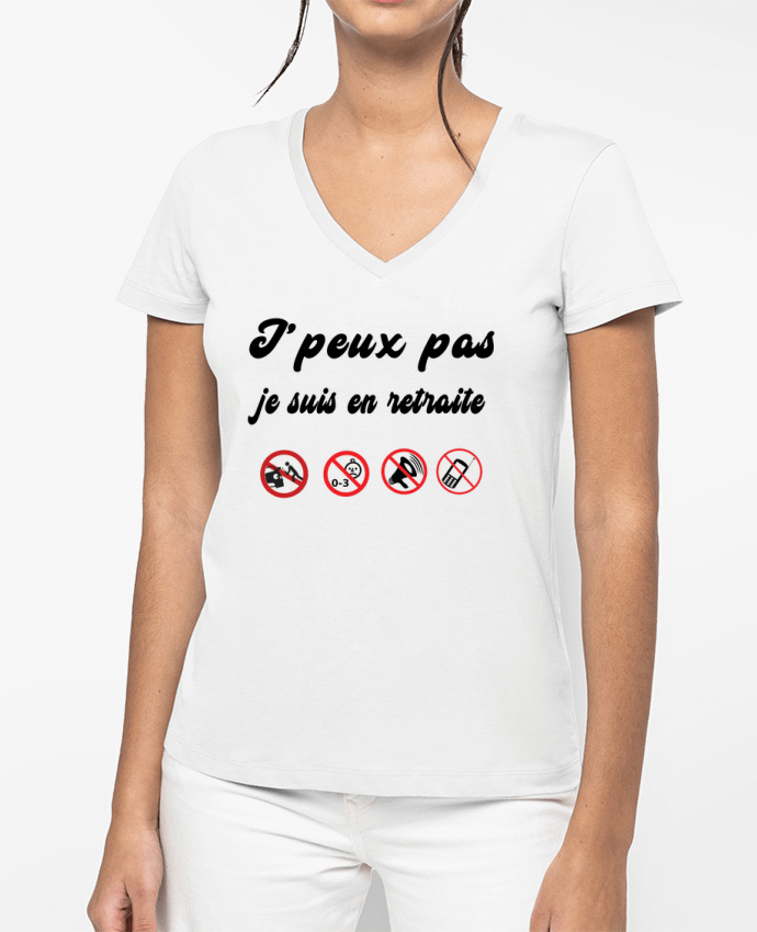 T-shirt femme col V Je peux pas je suis en retraite par jorrie
