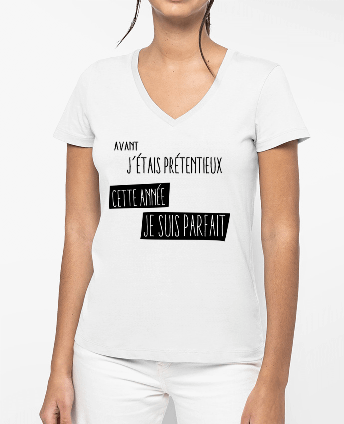 T-shirt femme col V Proverbe prétentieux par jorrie