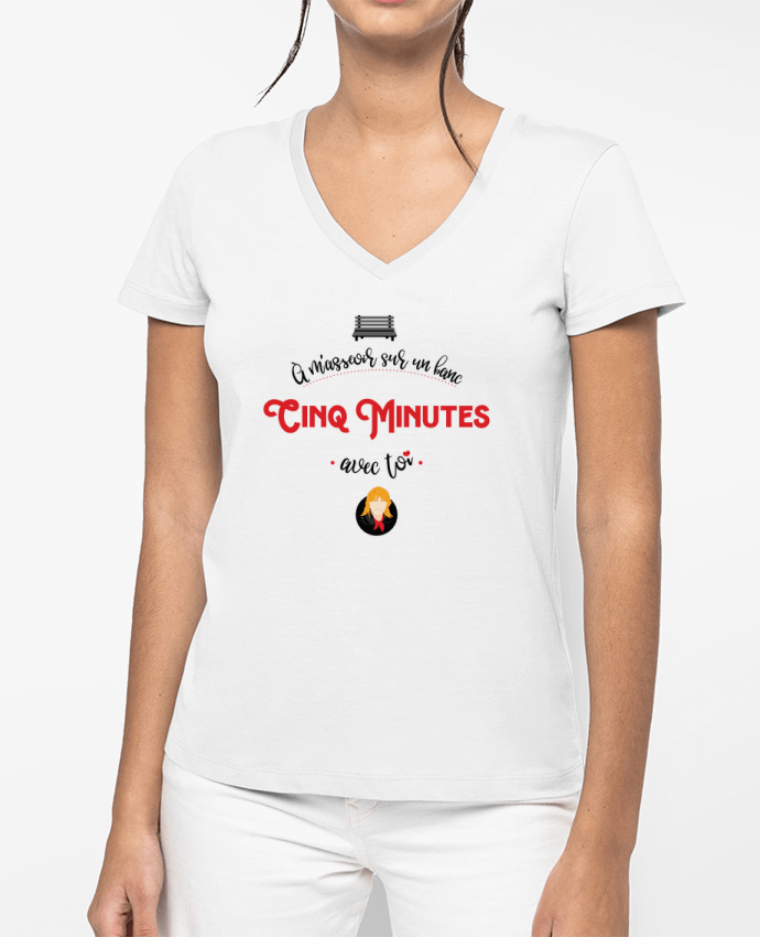T-shirt femme col V RENAUD 5 MINUTES AVEC TOI par PTIT MYTHO