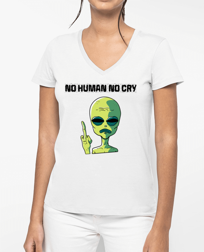 T-shirt femme col V No human no cry par jorrie