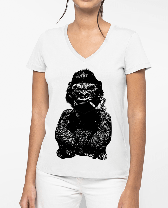T-shirt femme col V Gorille par David