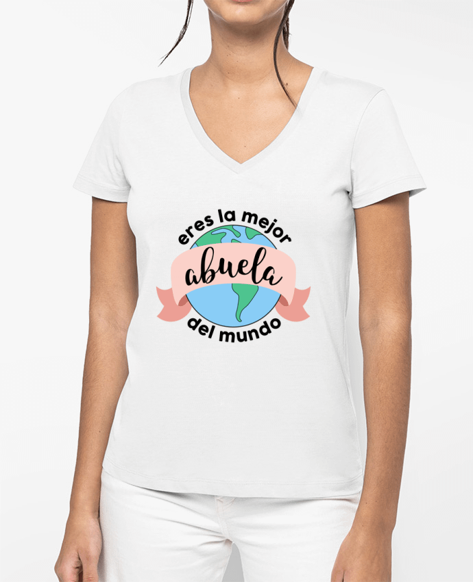 T-shirt femme col V Eres la mejor abuela del mundo par tunetoo