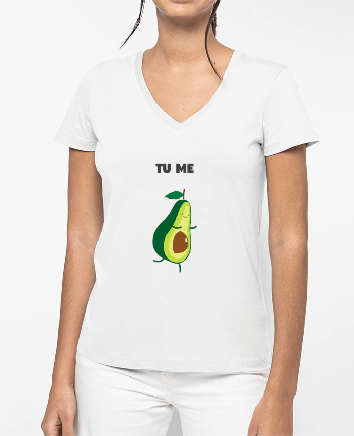 T-shirt femme col V Tu me completas - Avocado par tunetoo