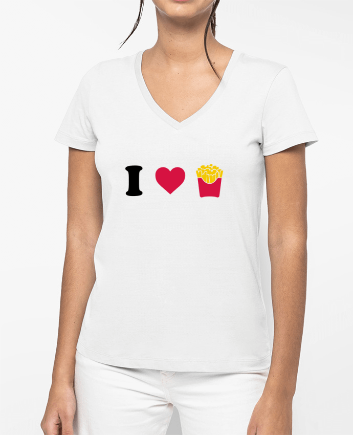 T-shirt femme col V I love fries par tunetoo