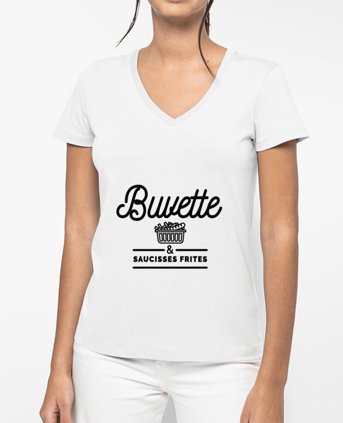 T-shirt femme col V Buvette et Saucisse frites par Rustic