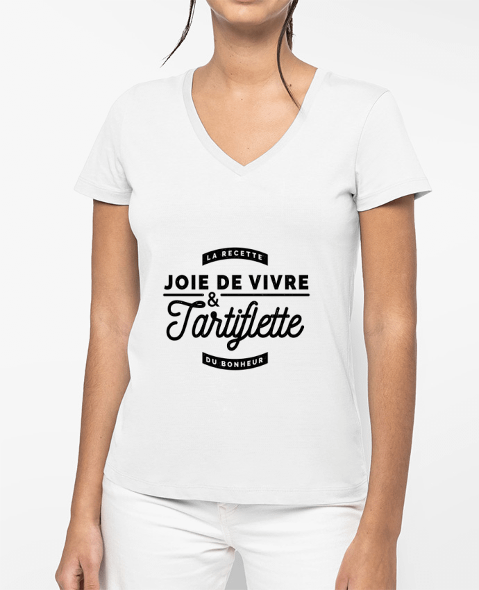 T-shirt femme col V Joie de vivre et Tartiflette par Rustic