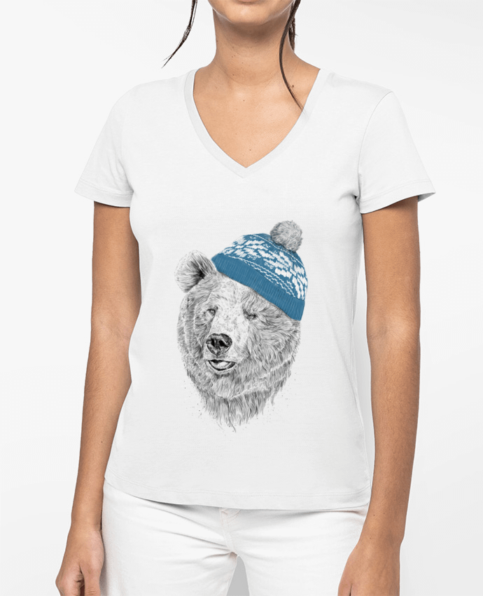 T-shirt femme col V Hello Winter par Balàzs Solti
